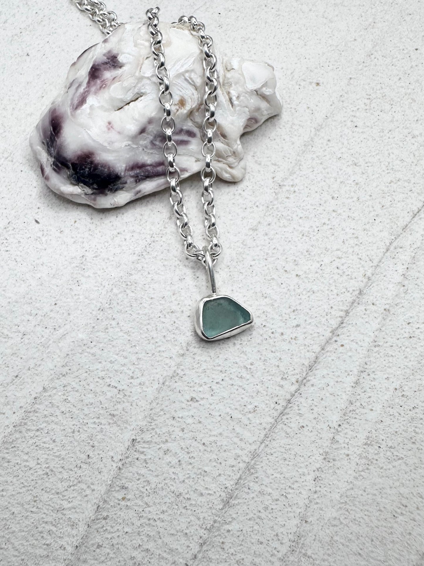 Light Blue Seaglass Pendant Silver