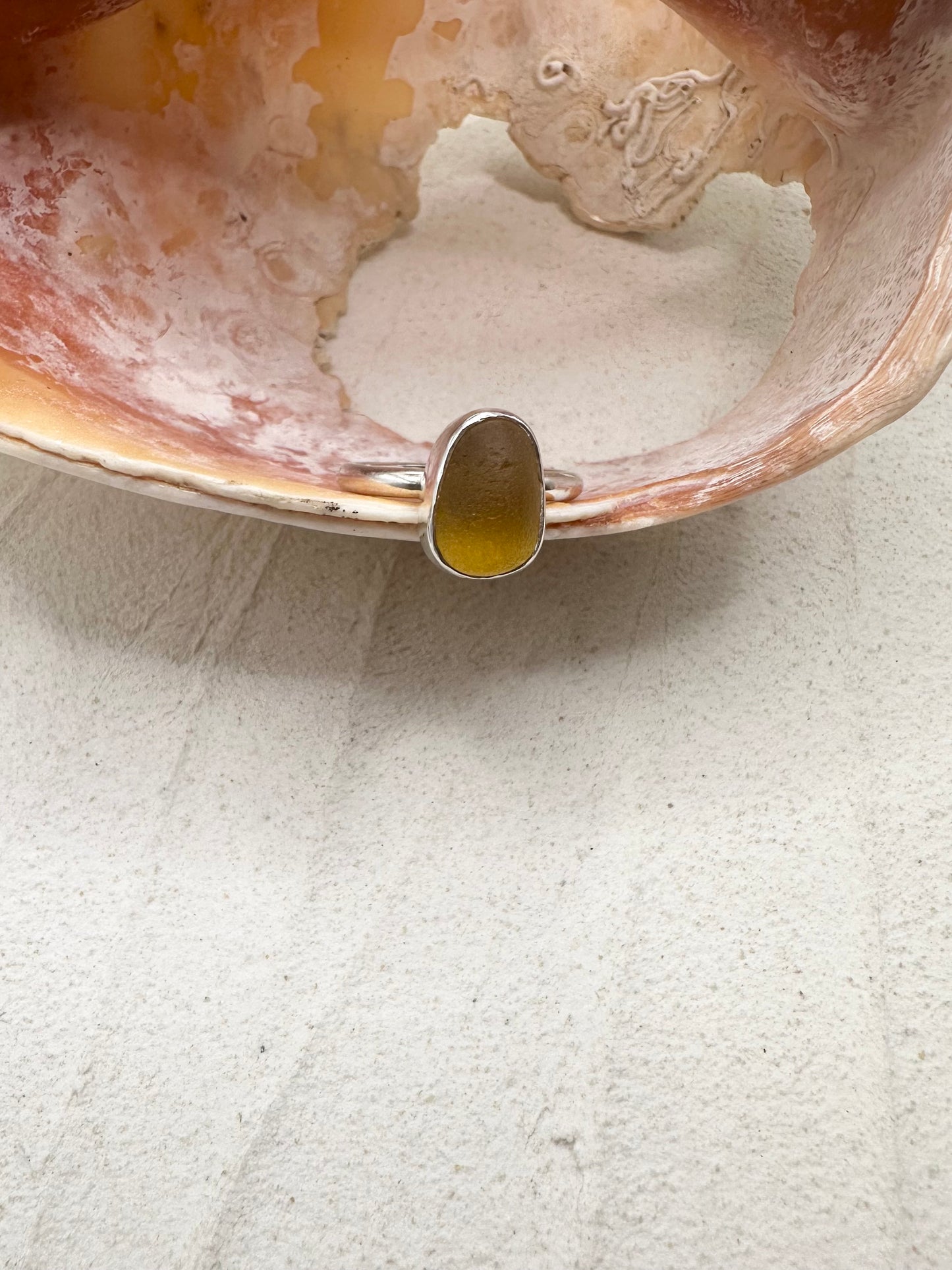 Silver Seaglass Ring in Yellow