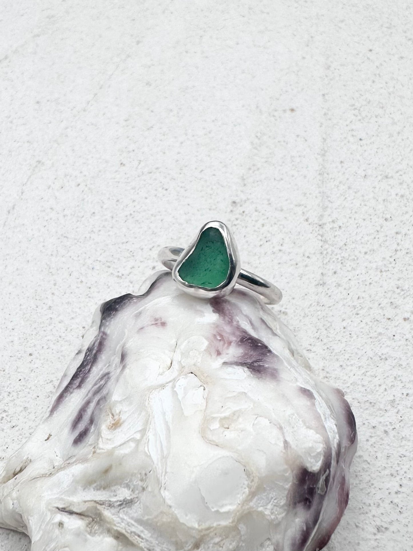 Green Seaglass Ring Silver