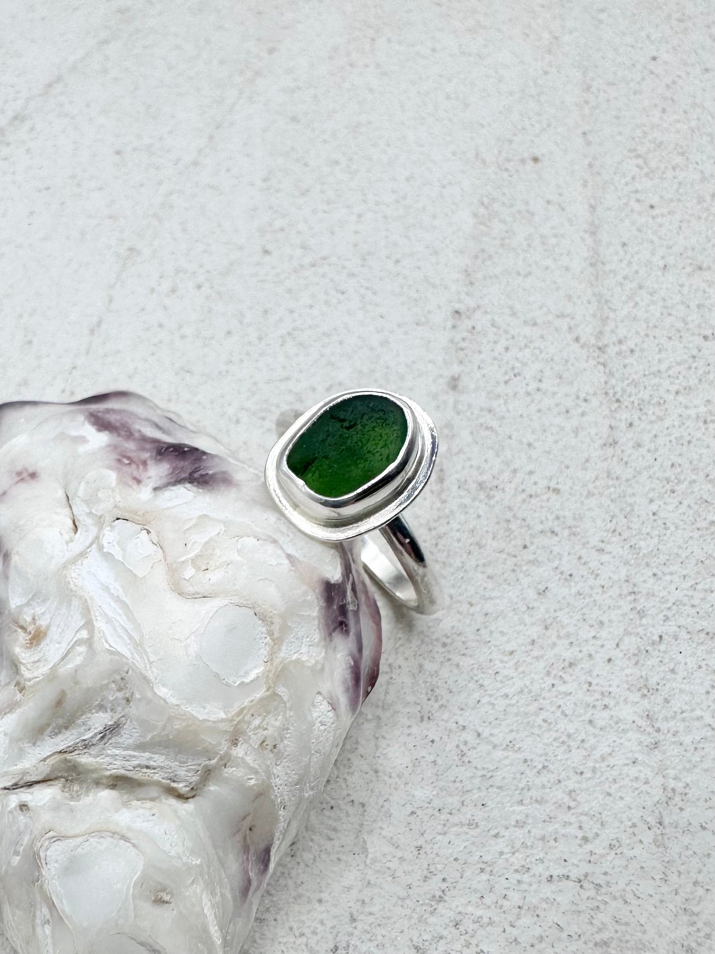 Green Seaglass Ring Silver