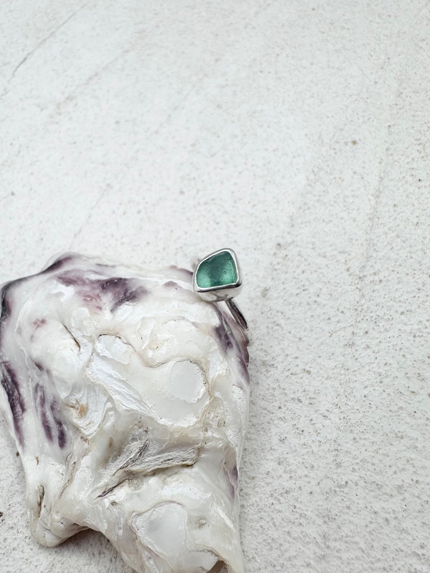 Teal Seaglass Ring Silver