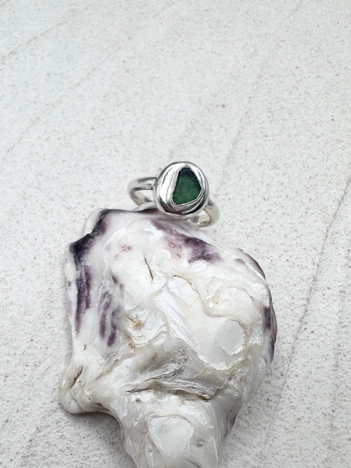 Teal Seaglass Ring Silver