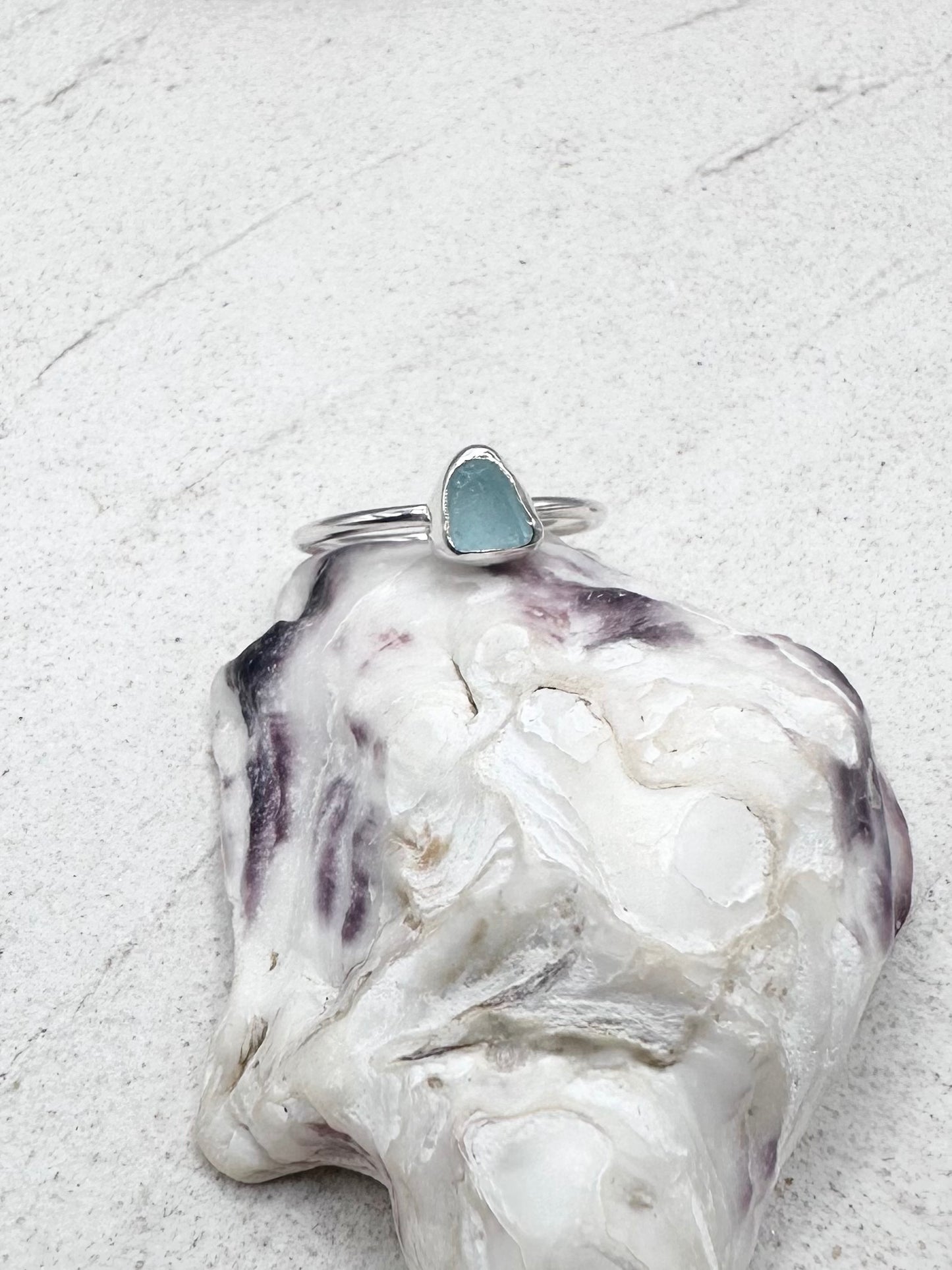 Light Blue Seaglass Ring Silver