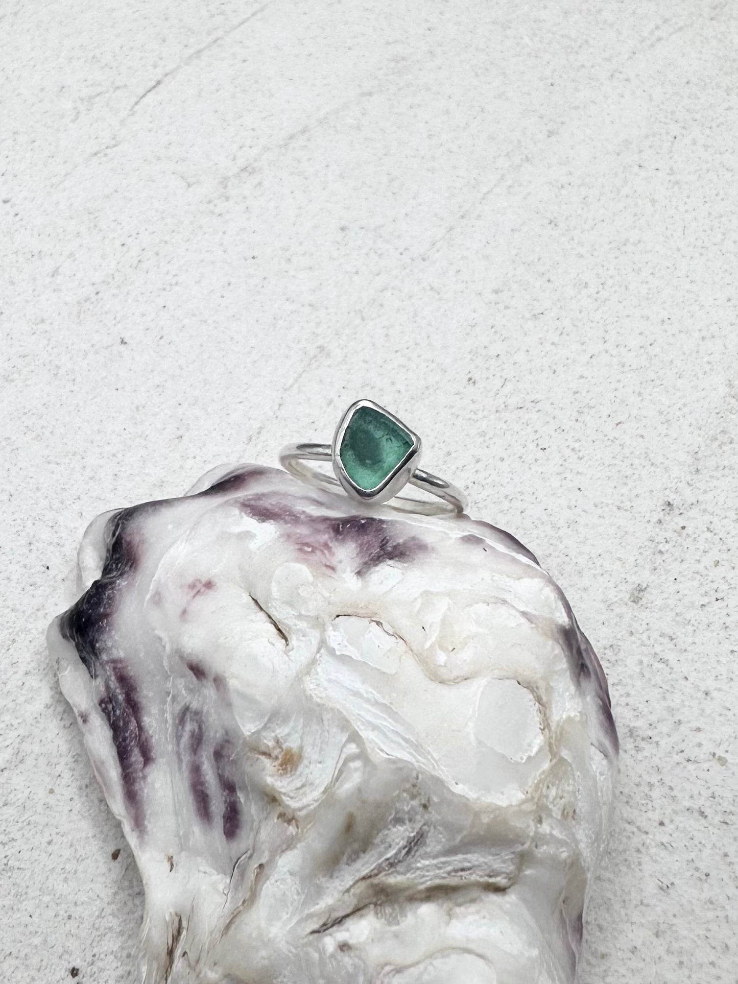 Teal Seaglass Ring Silver
