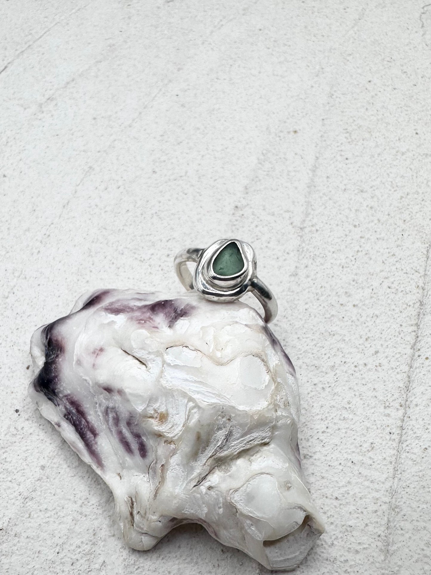 Green Seaglass Ring Silver