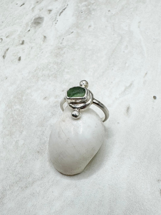 Teal Seaglass Ring Silver - N