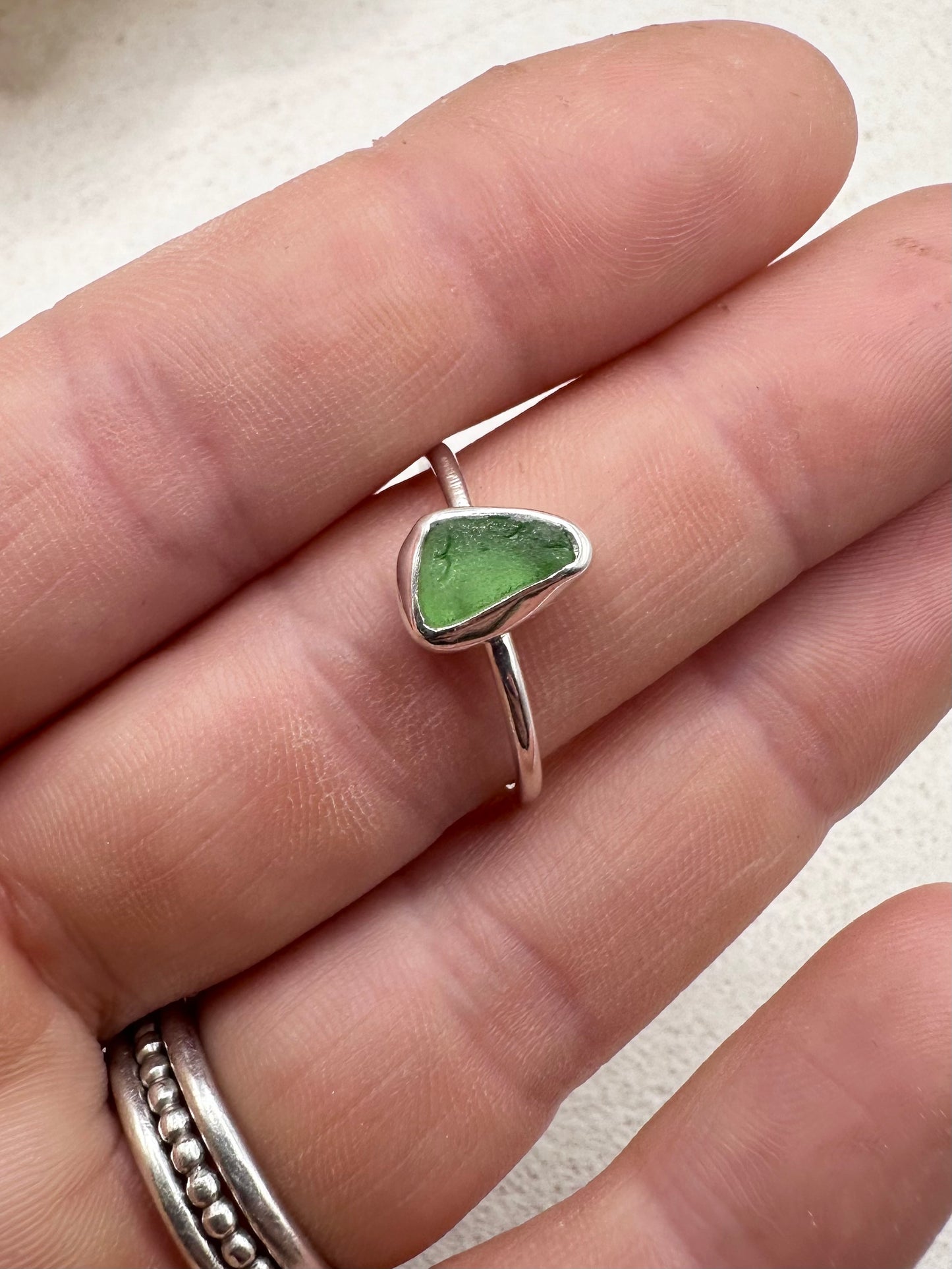 Silver Seaglass Ring in Green
