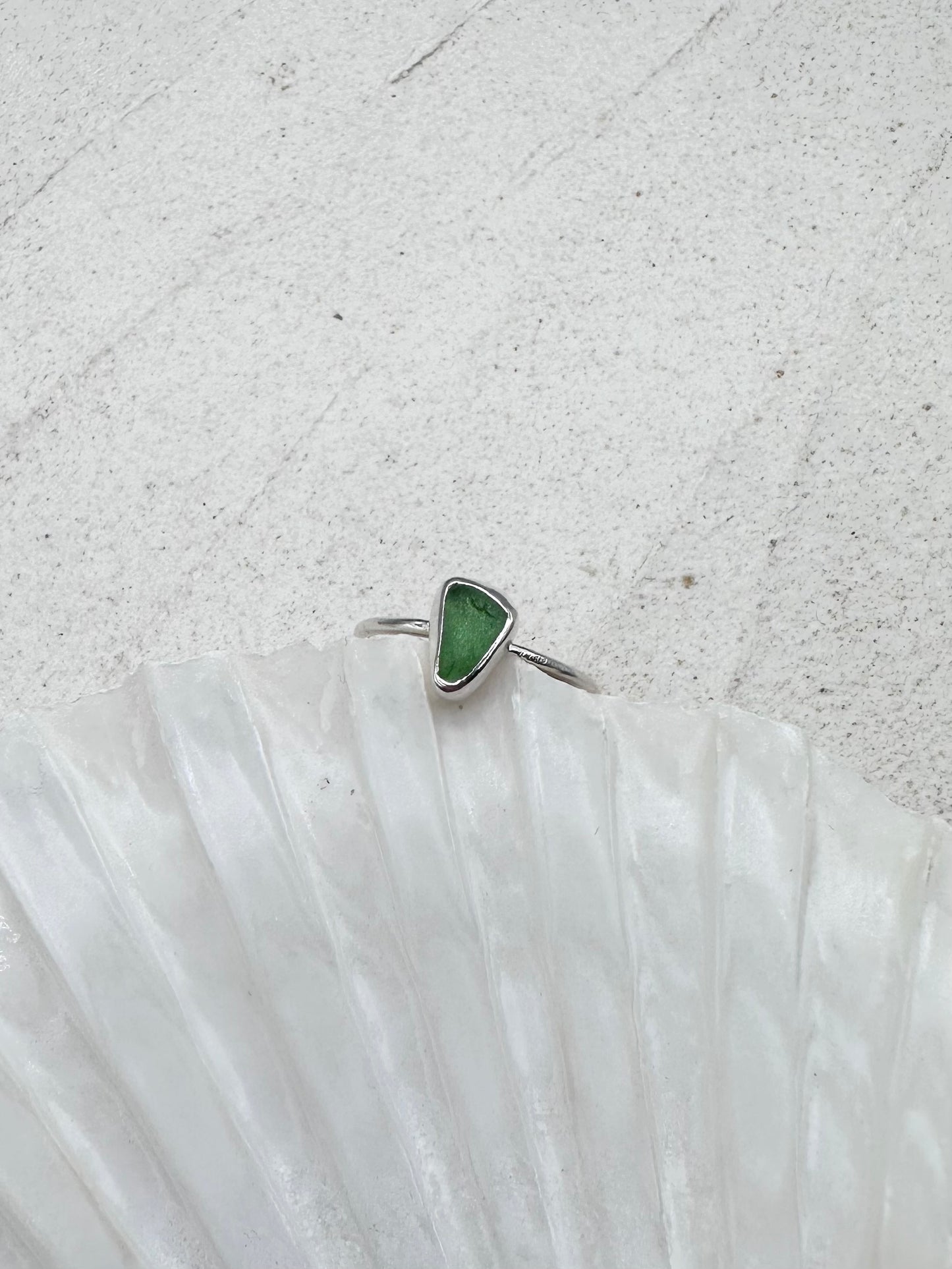 Silver Seaglass Ring in Green