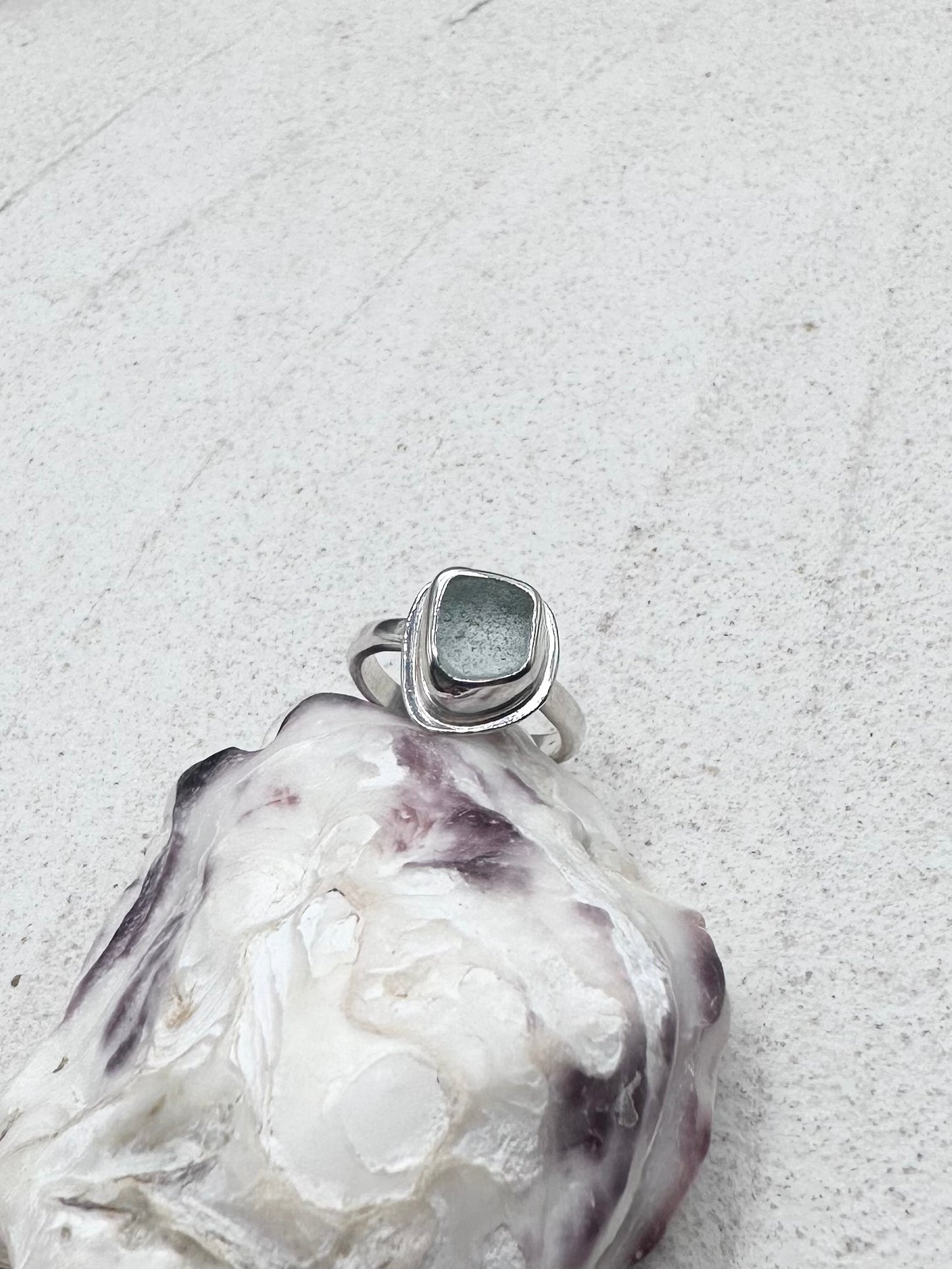 Light Blue Seaglass Ring Silver