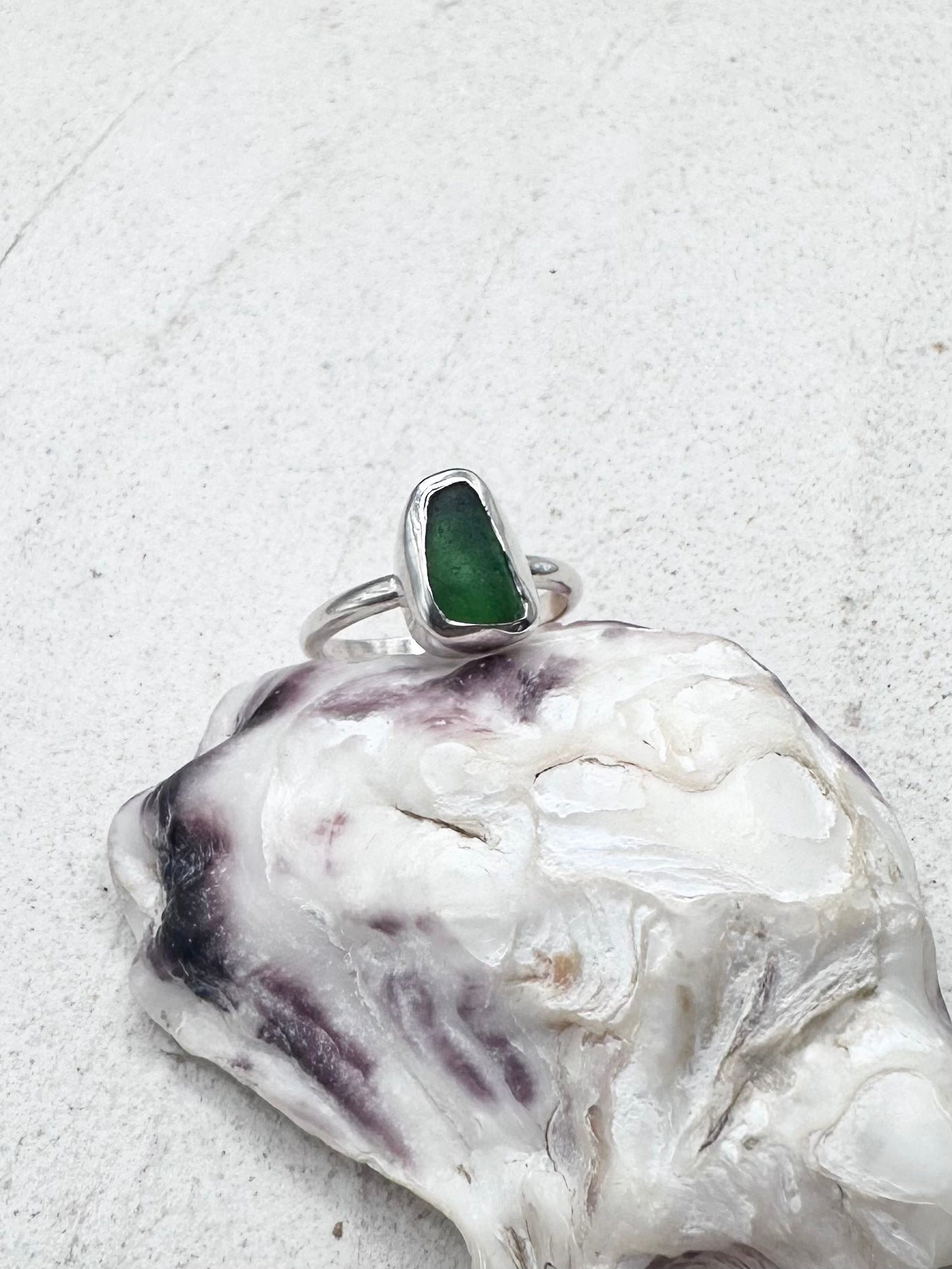 Green Seaglass Ring Silver