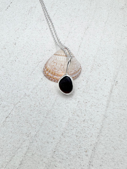 Amber Seaglass Pendant in Silver