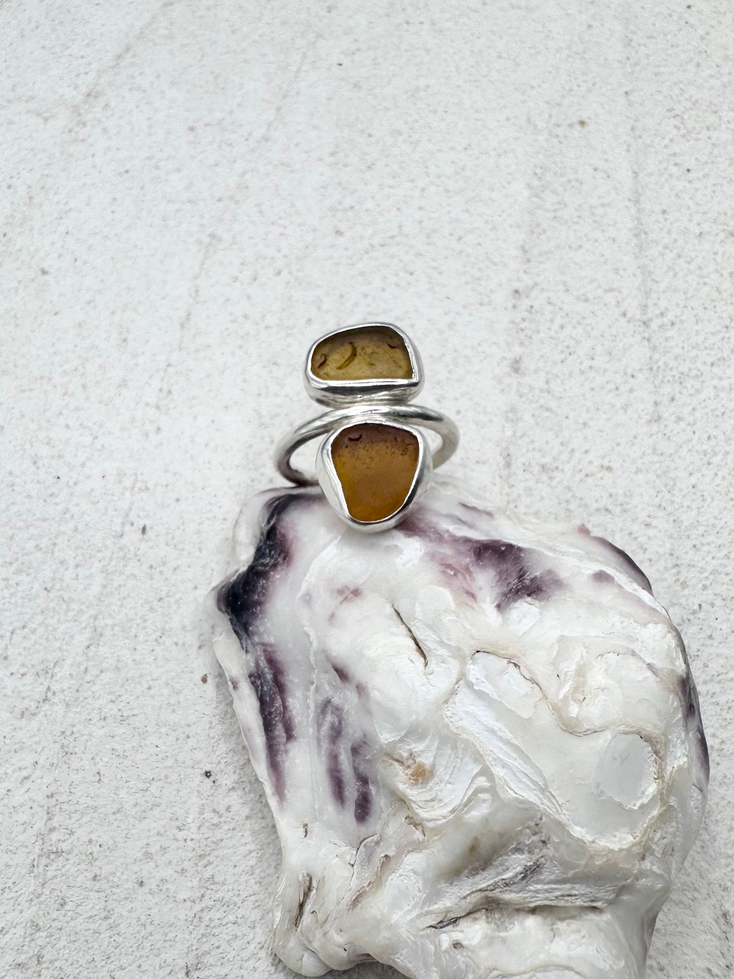 Amber Seaglass Ring Silver