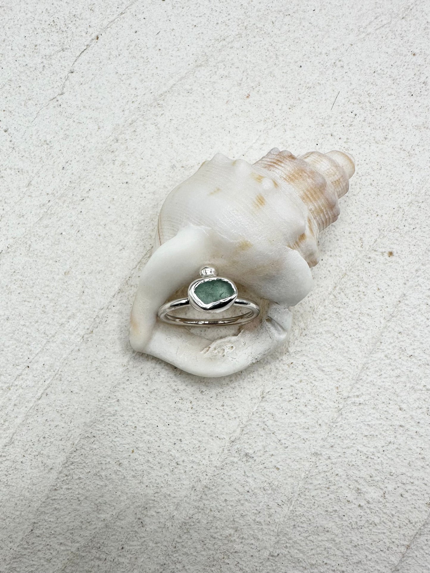 Silver Seaglass Ring in Teal