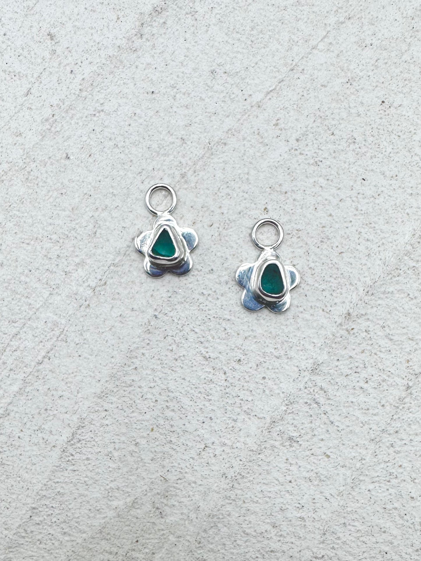 Flower Seaglass Charms in Teal