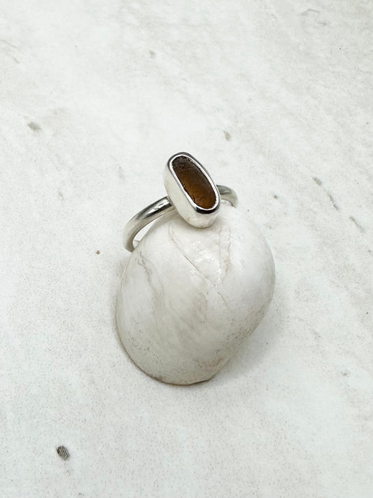 Amber Seaglass Ring Silver - K