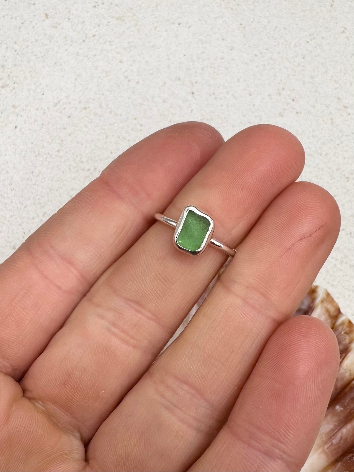 Green Seaglass Ring Silver