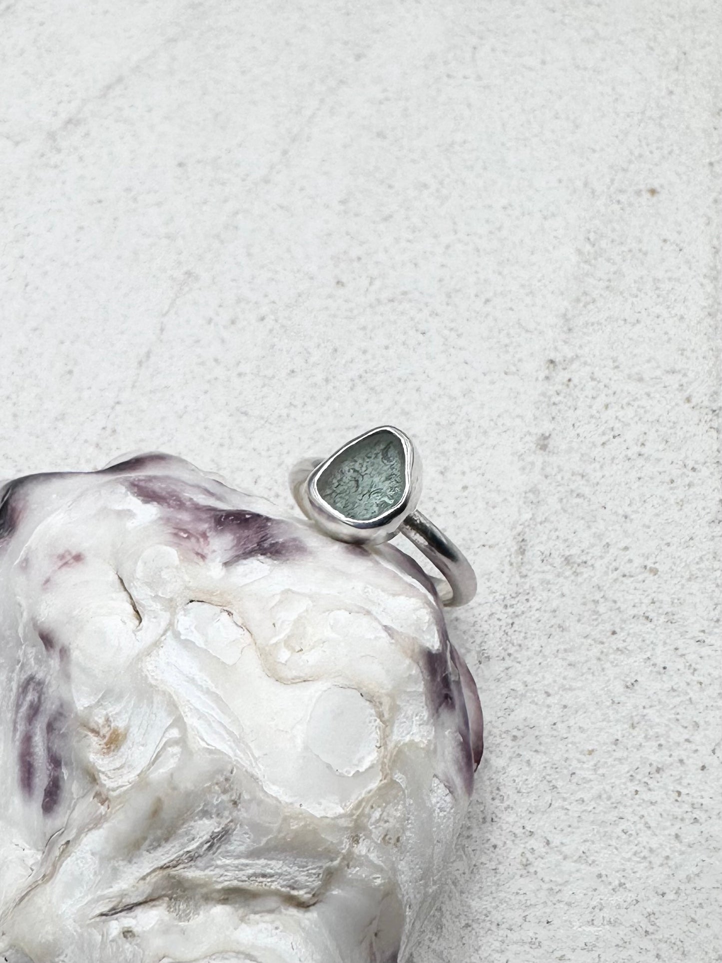 Light Blue Seaglass Ring Silver