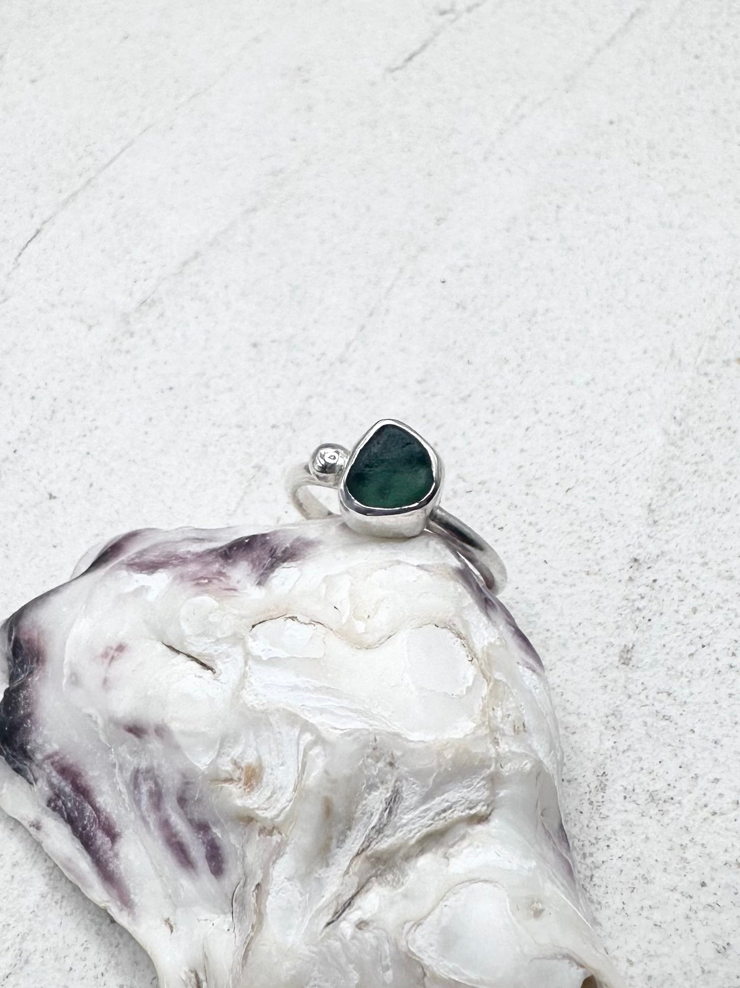 Green Seaglass Ring Silver