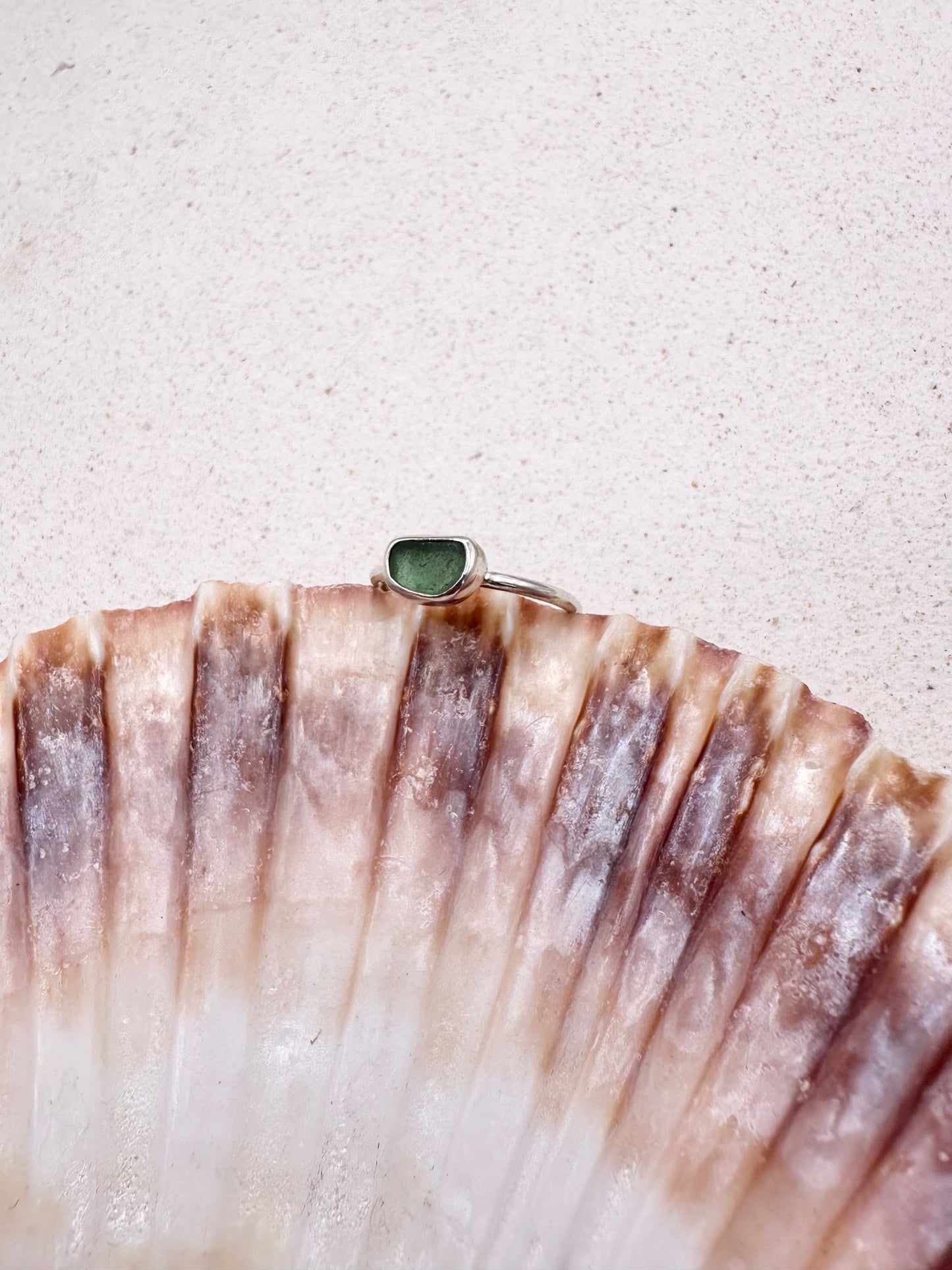 Green Seaglass Ring Silver