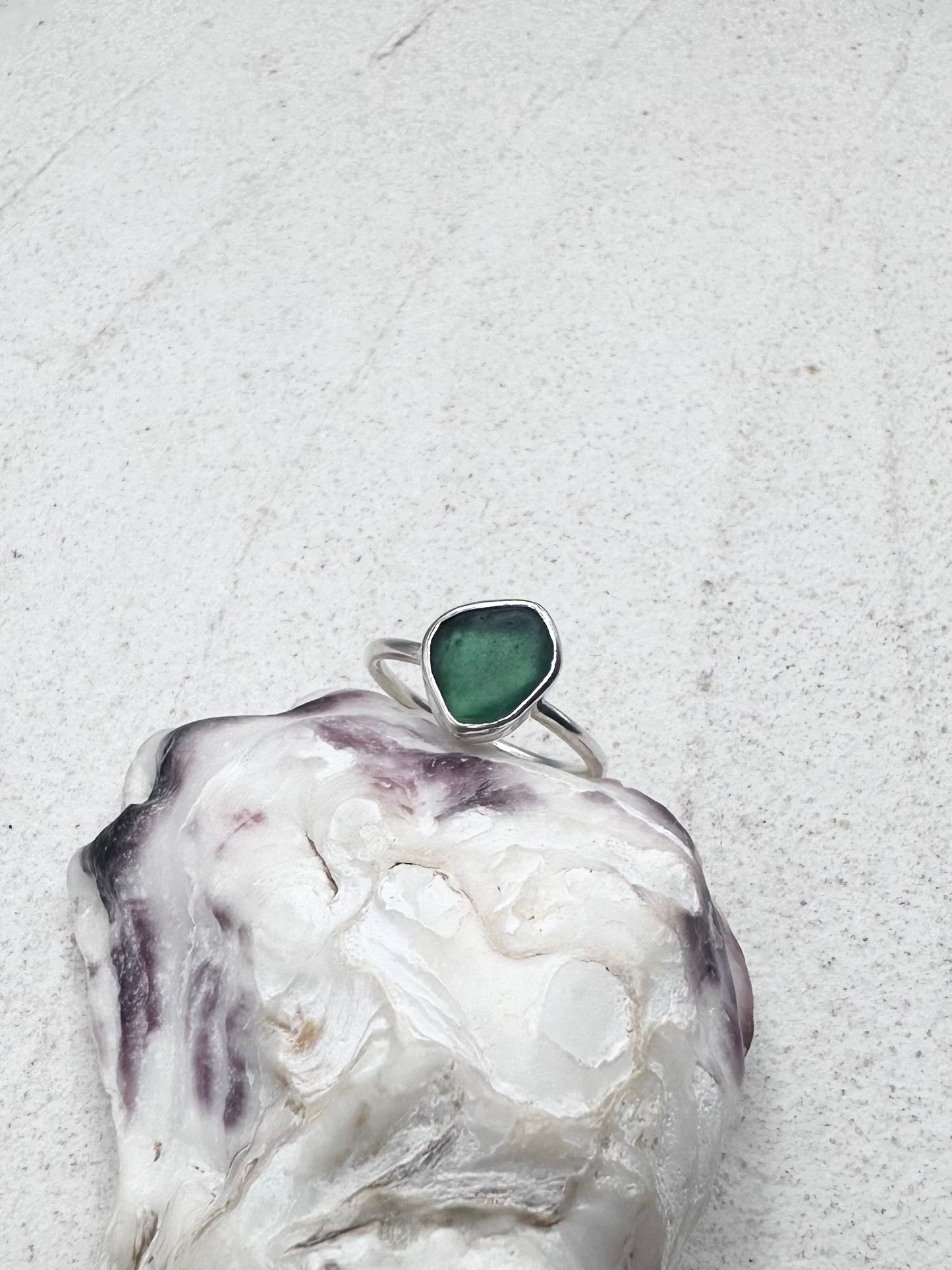 Teal Seaglass Ring Silver