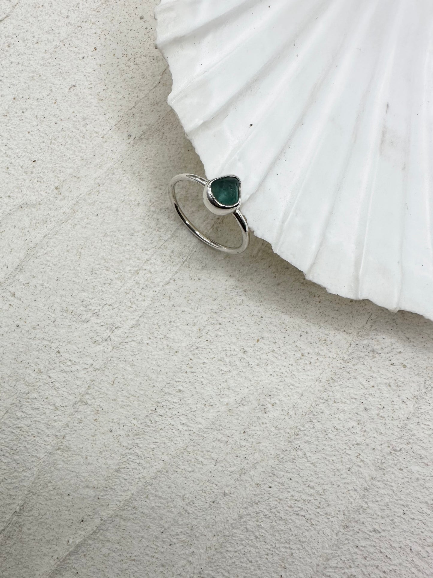 Silver Seaglass Ring in Teal