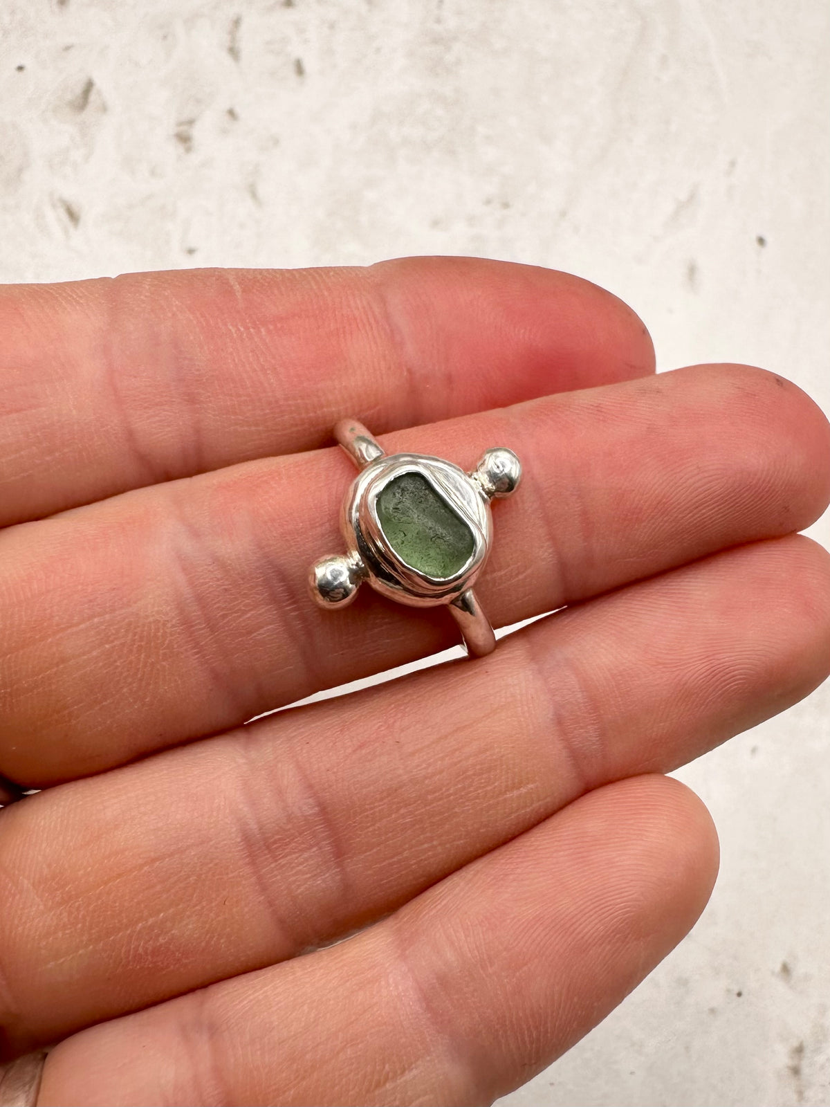 Teal Seaglass Ring Silver - N