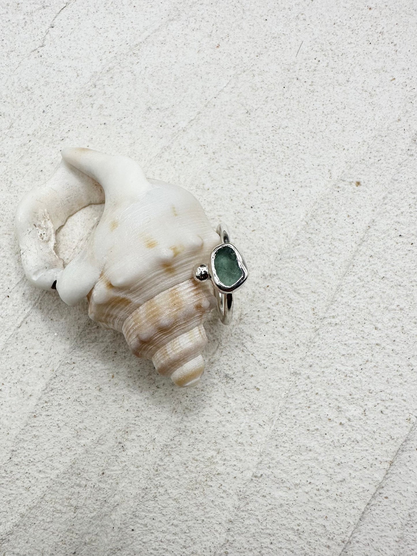 Silver Seaglass Ring in Teal