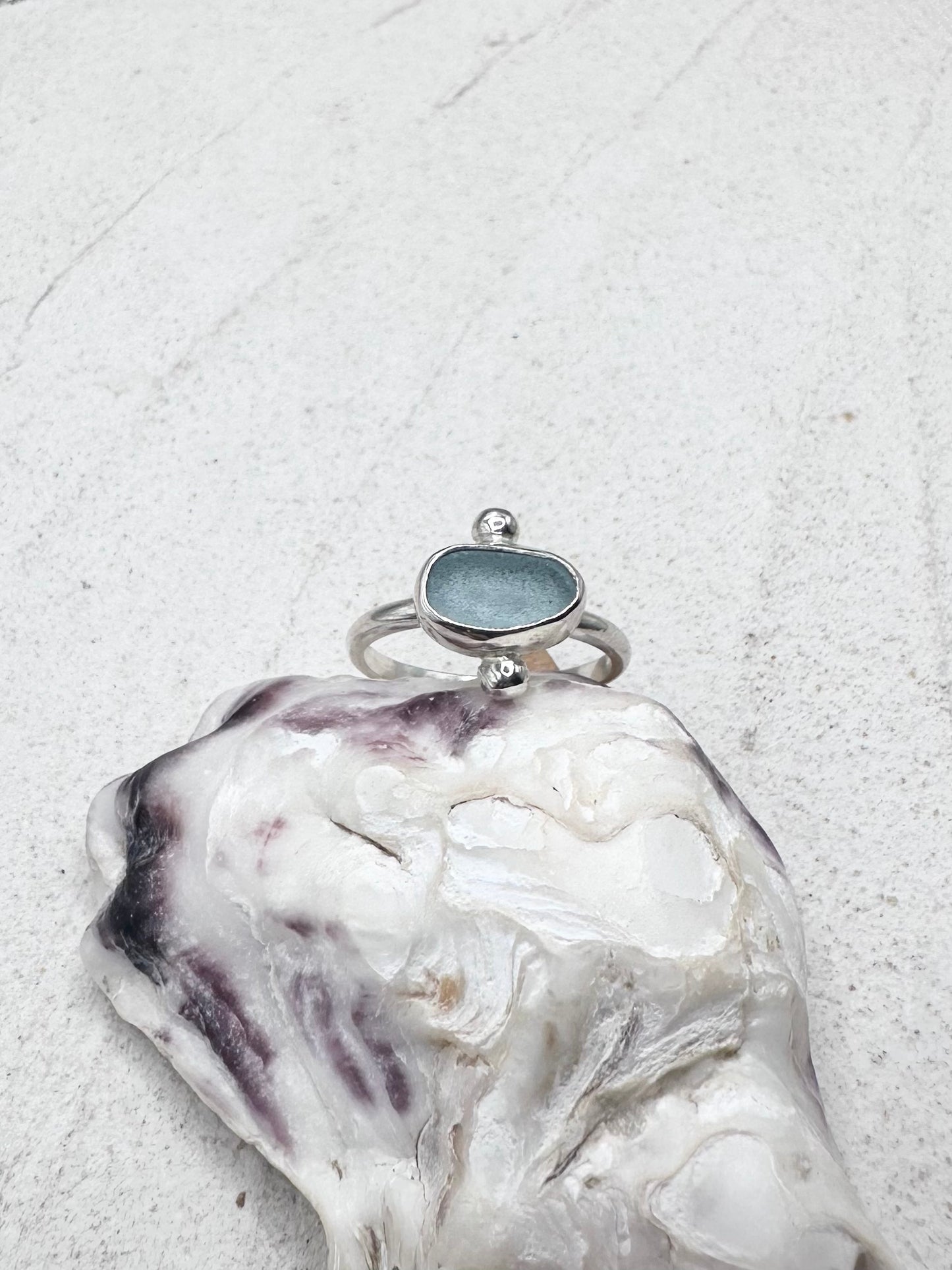 Light Blue Seaglass Ring Silver