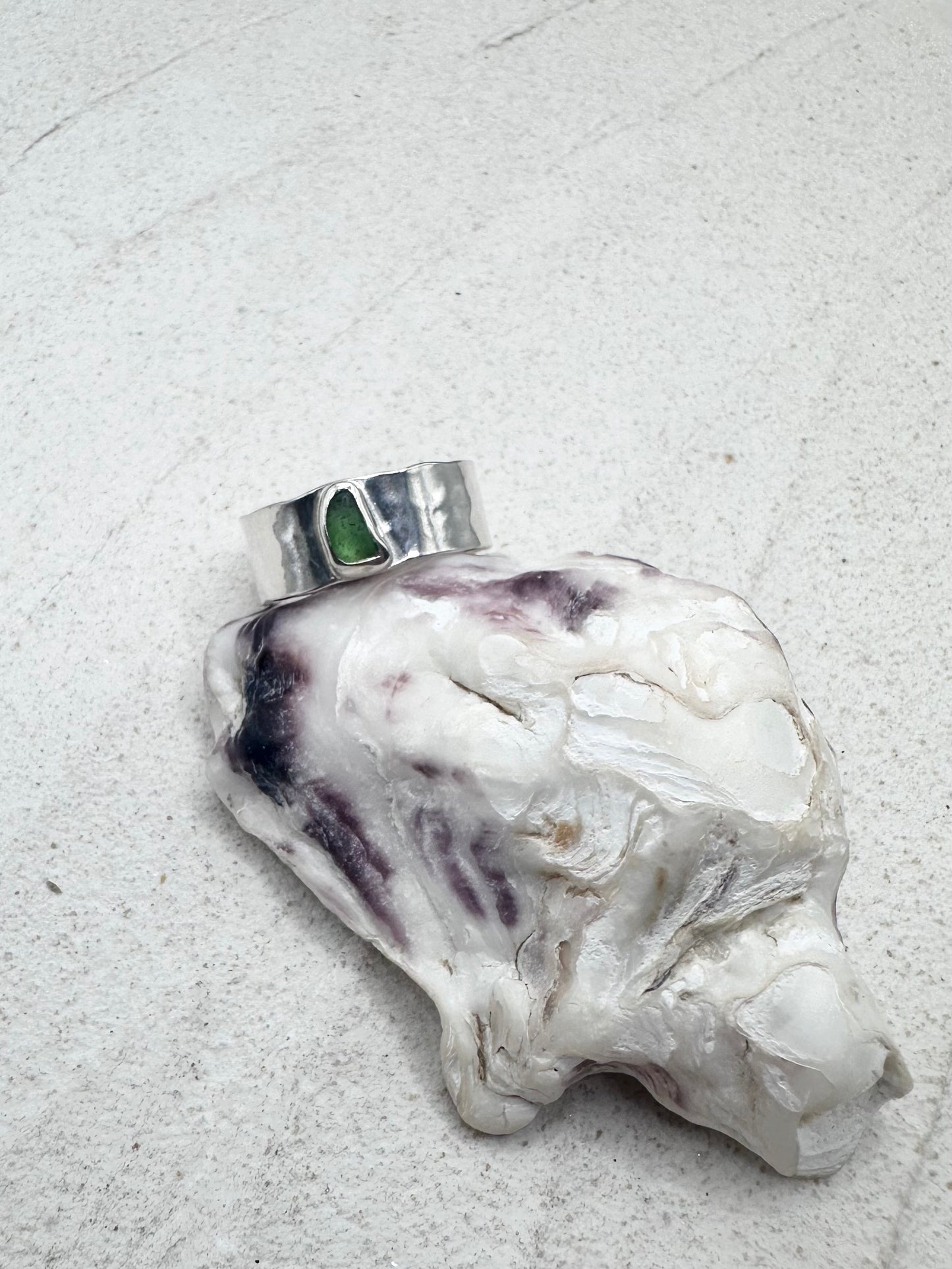 Green Seaglass Ring Silver
