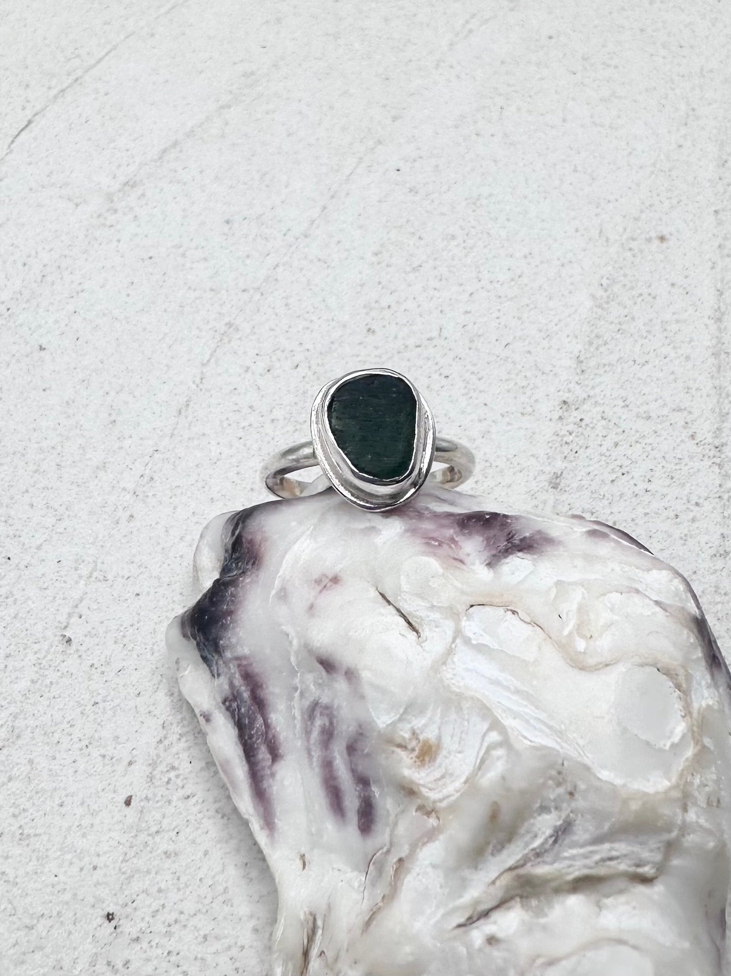 Green Seaglass Ring Silver