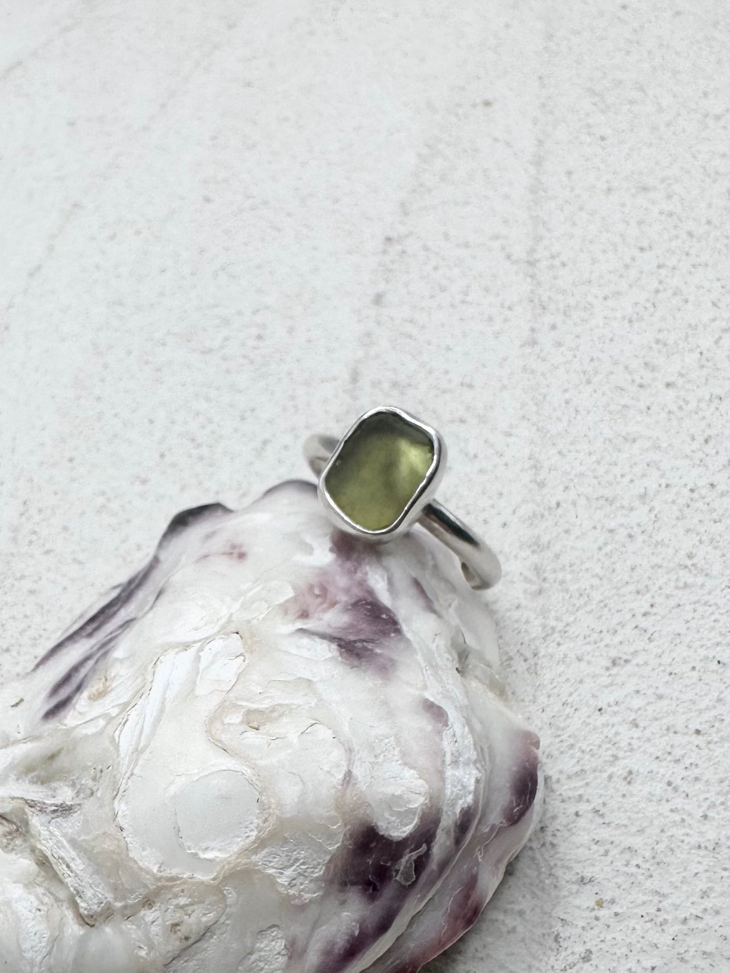 Olive Seaglass Ring Silver