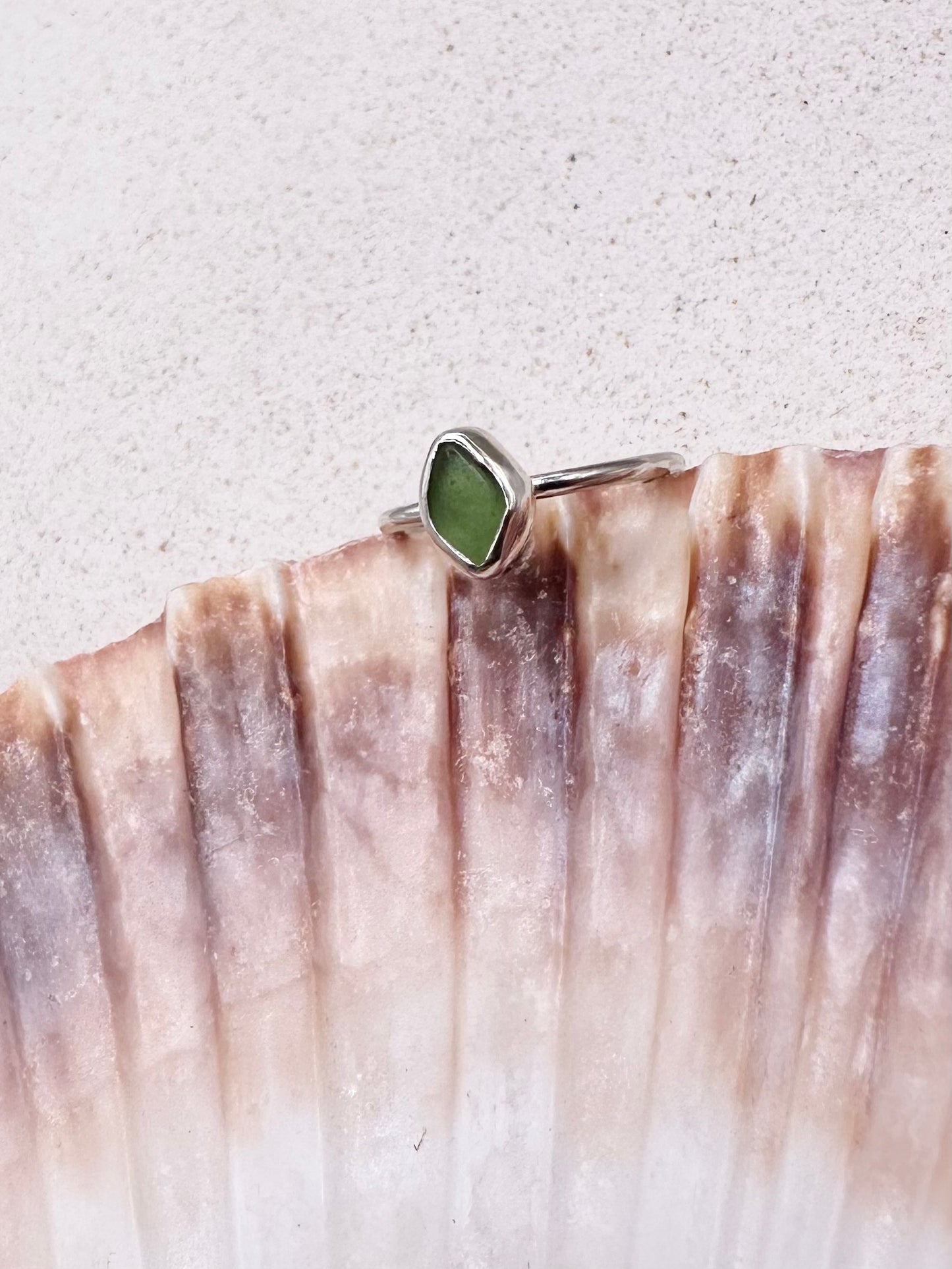 Light Green Seaglass Ring Silver