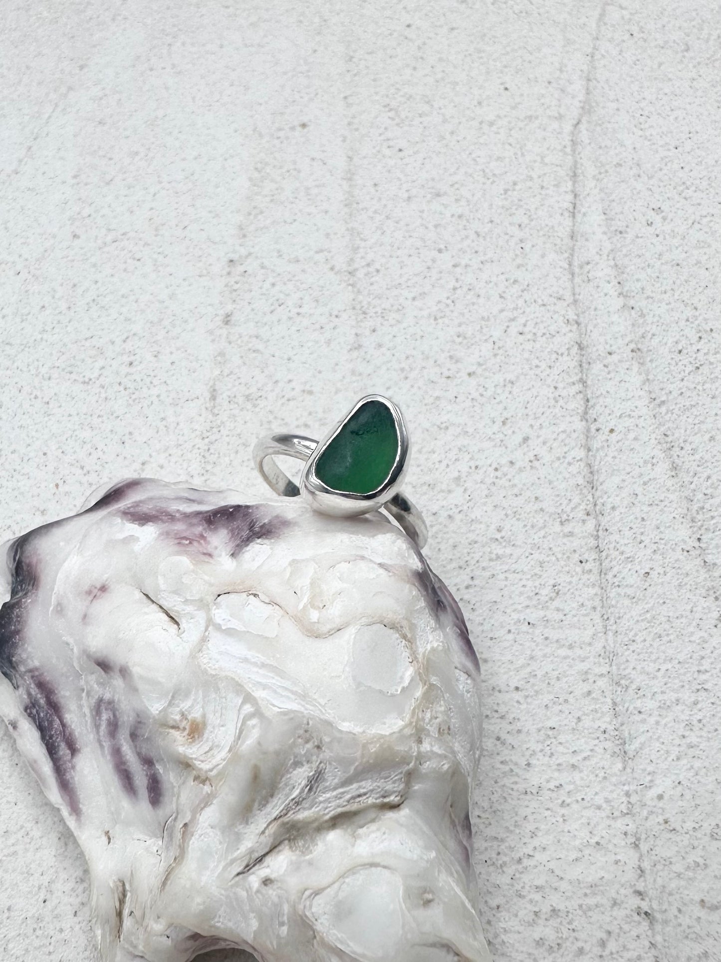 Green Seaglass Ring Silver