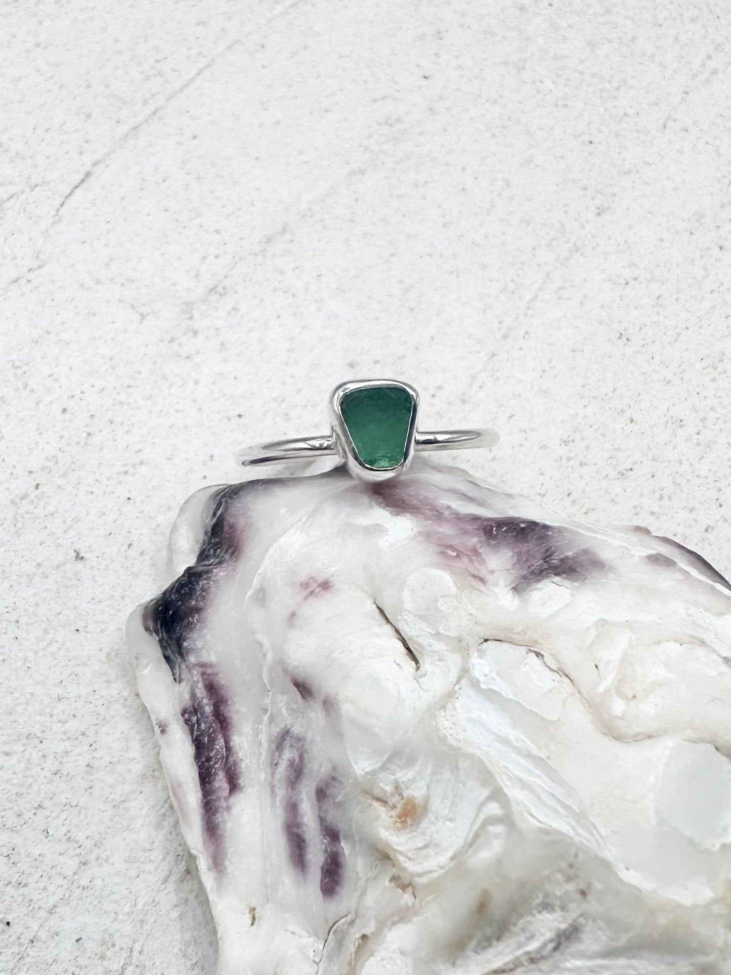 Light Green Seaglass Ring in Silver