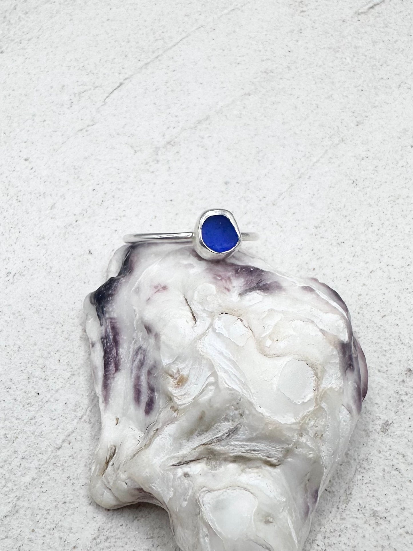 Blue Seaglass Ring Silver