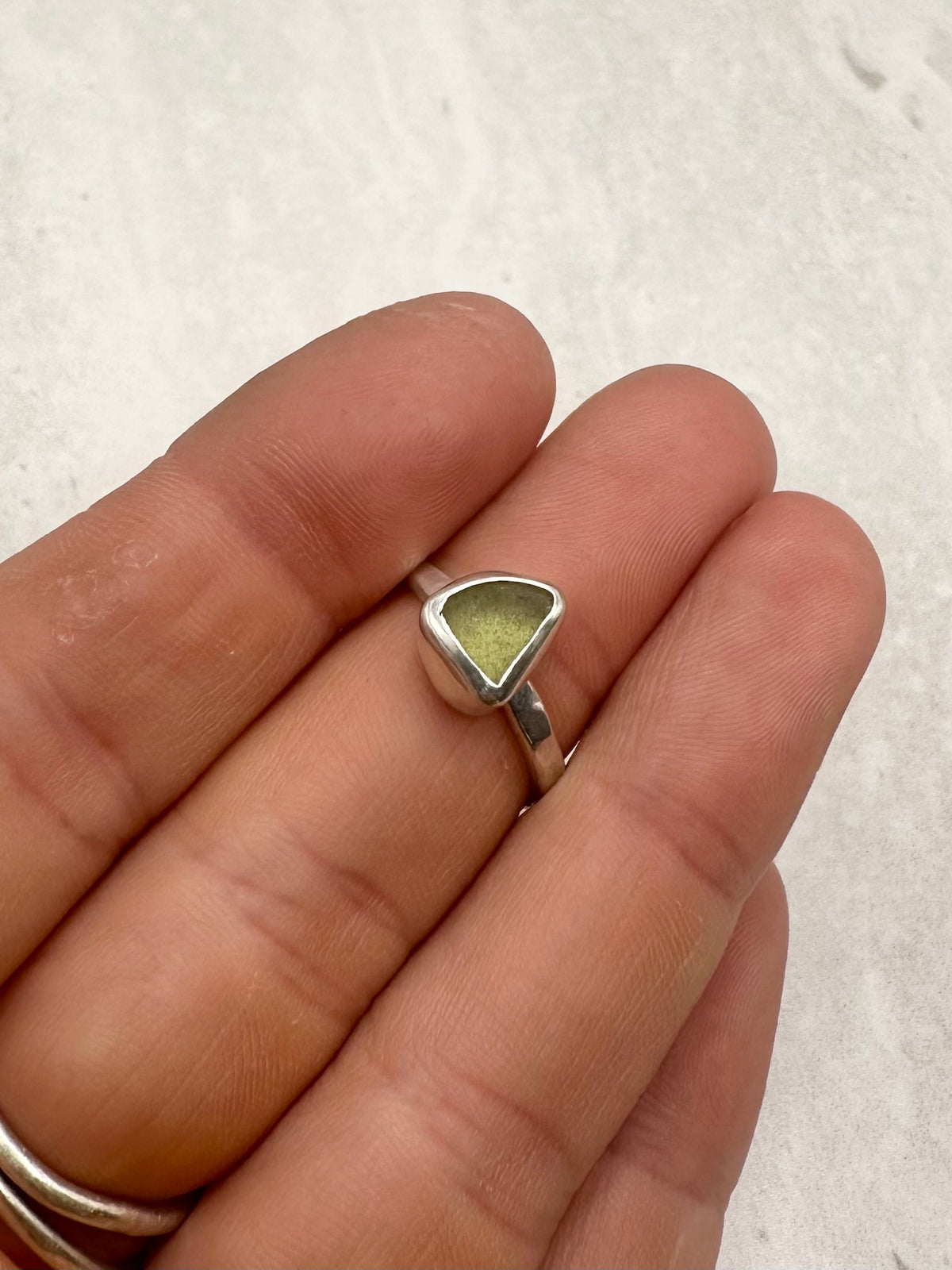 Light Green Seaglass Ring Silver - L