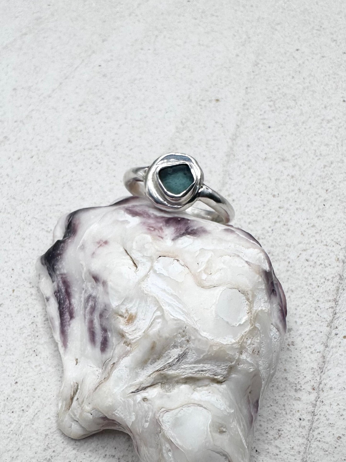 Teal Seaglass Ring Silver