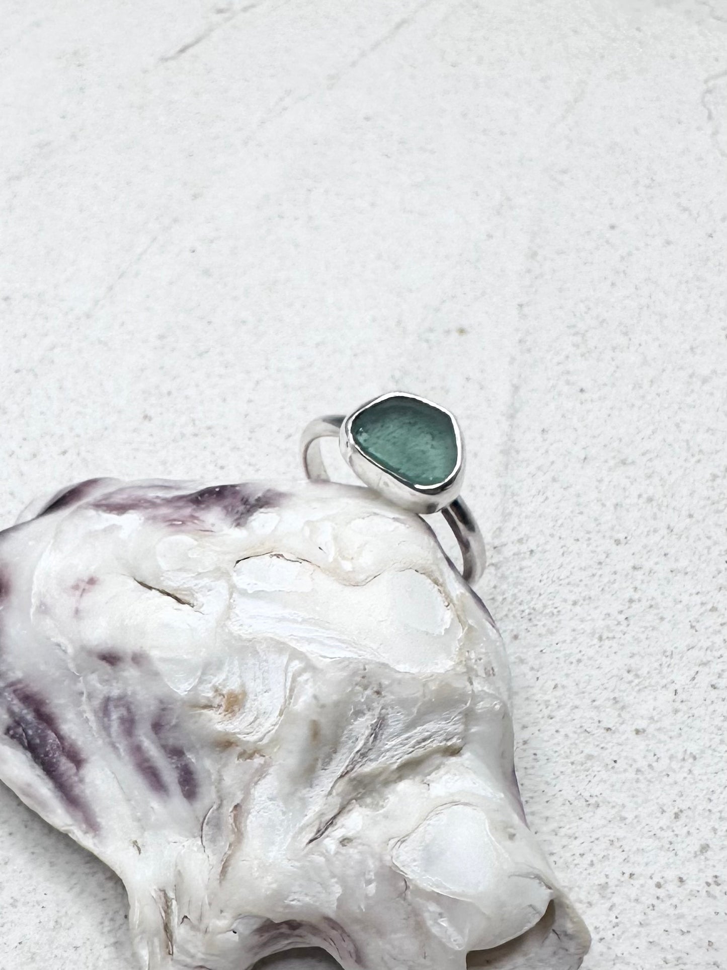 Teal Seaglass Ring Silver