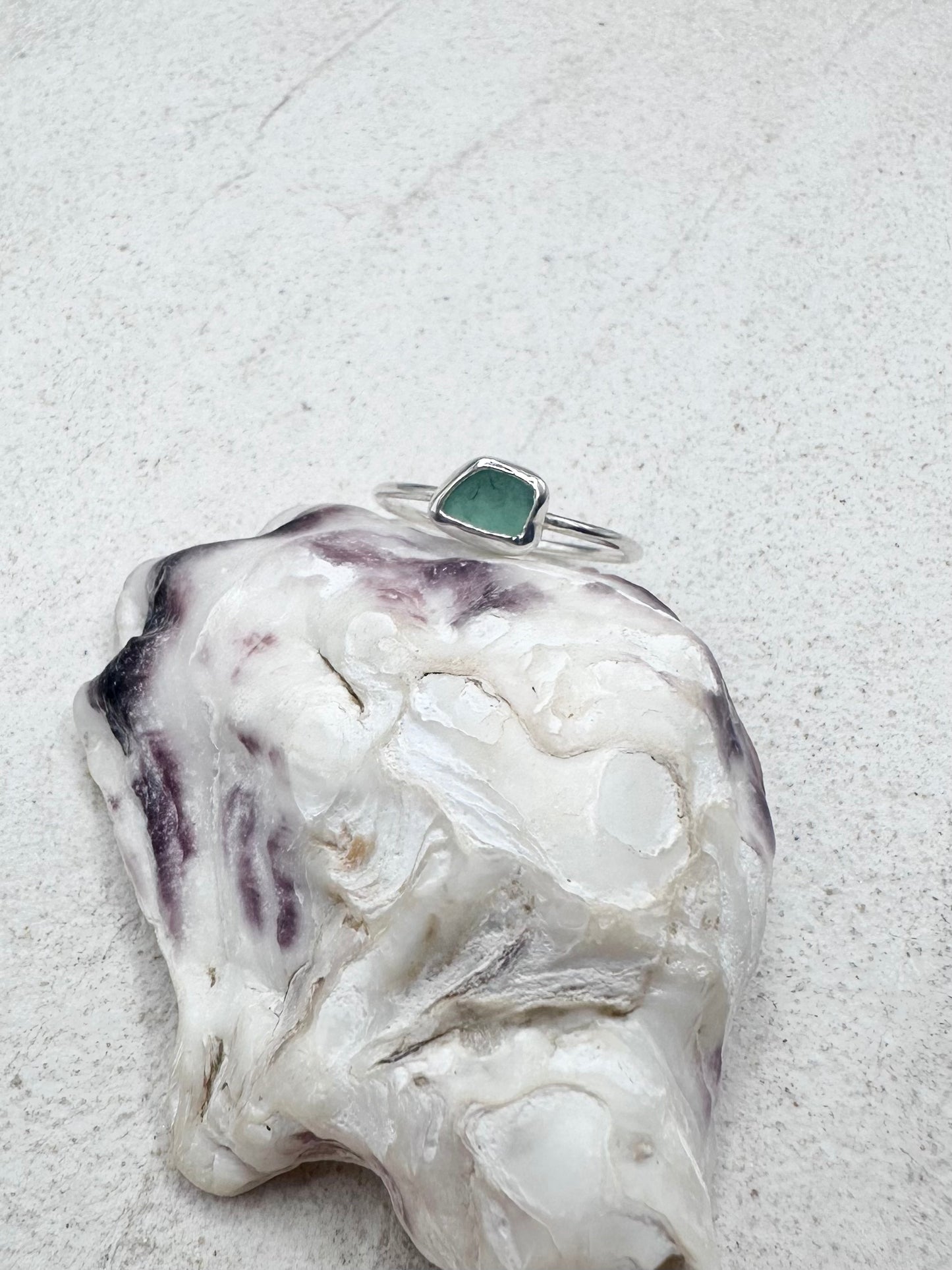 Light Teal Seaglass Ring Silver