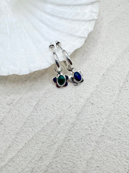 Chrysocolla Flower Charms Silver