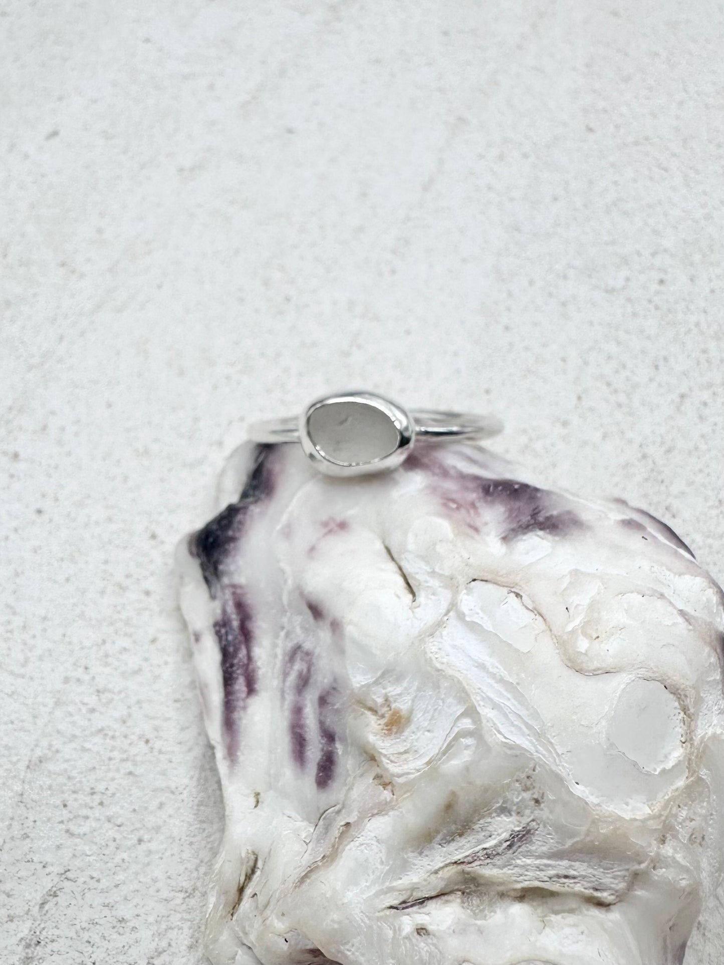 White Seaglass Ring Silver