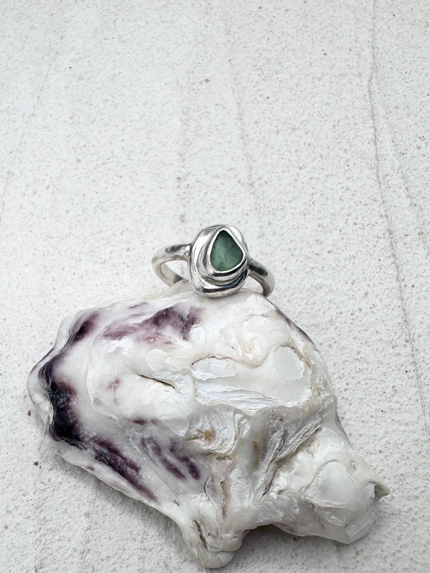 Green Seaglass Ring Silver
