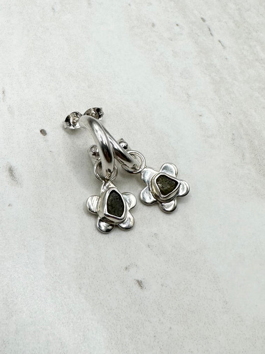 Green Seaglass Flower Charms Silver