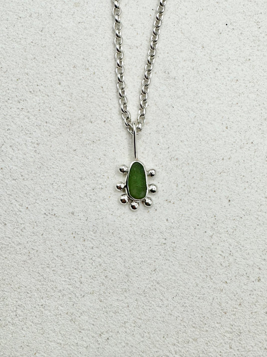 Green Sunburst Pendant Silver