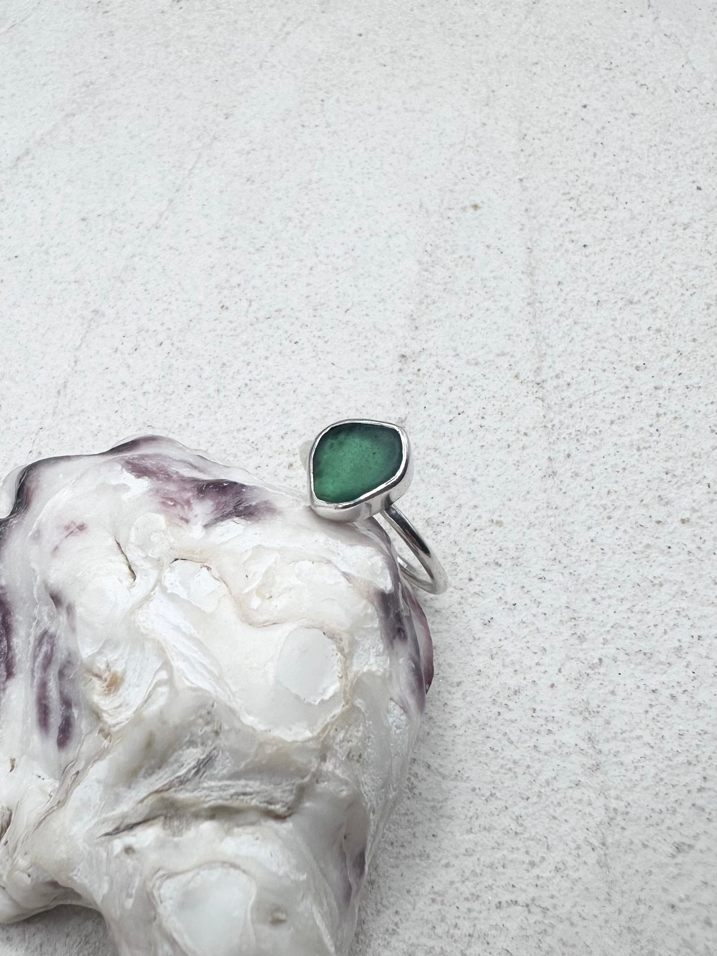 Teal Seaglass Ring Silver