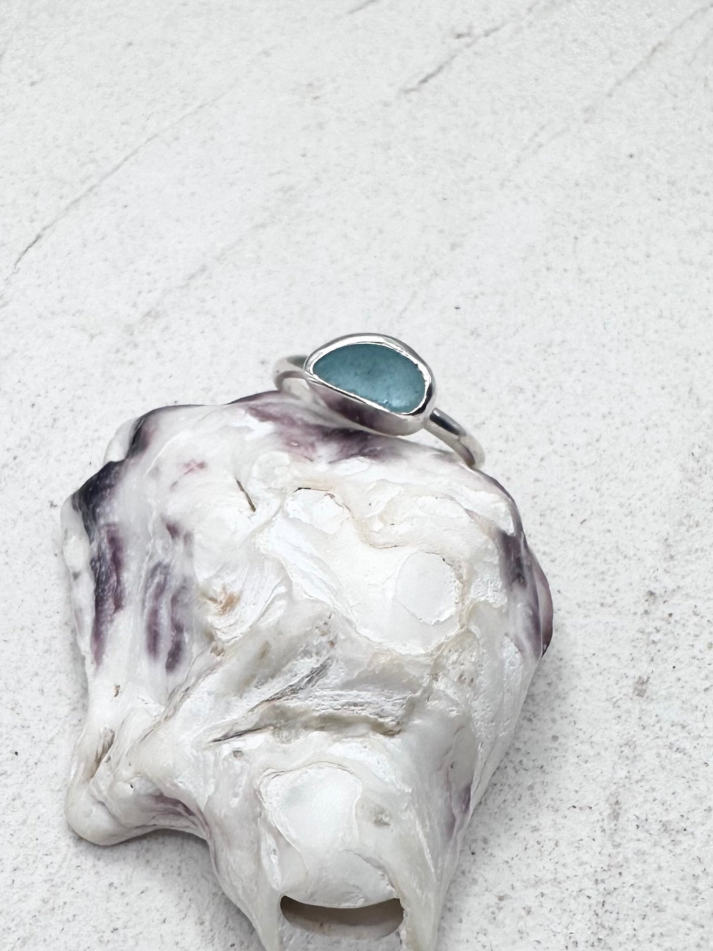 Light Blue Seaglass Ring Silver