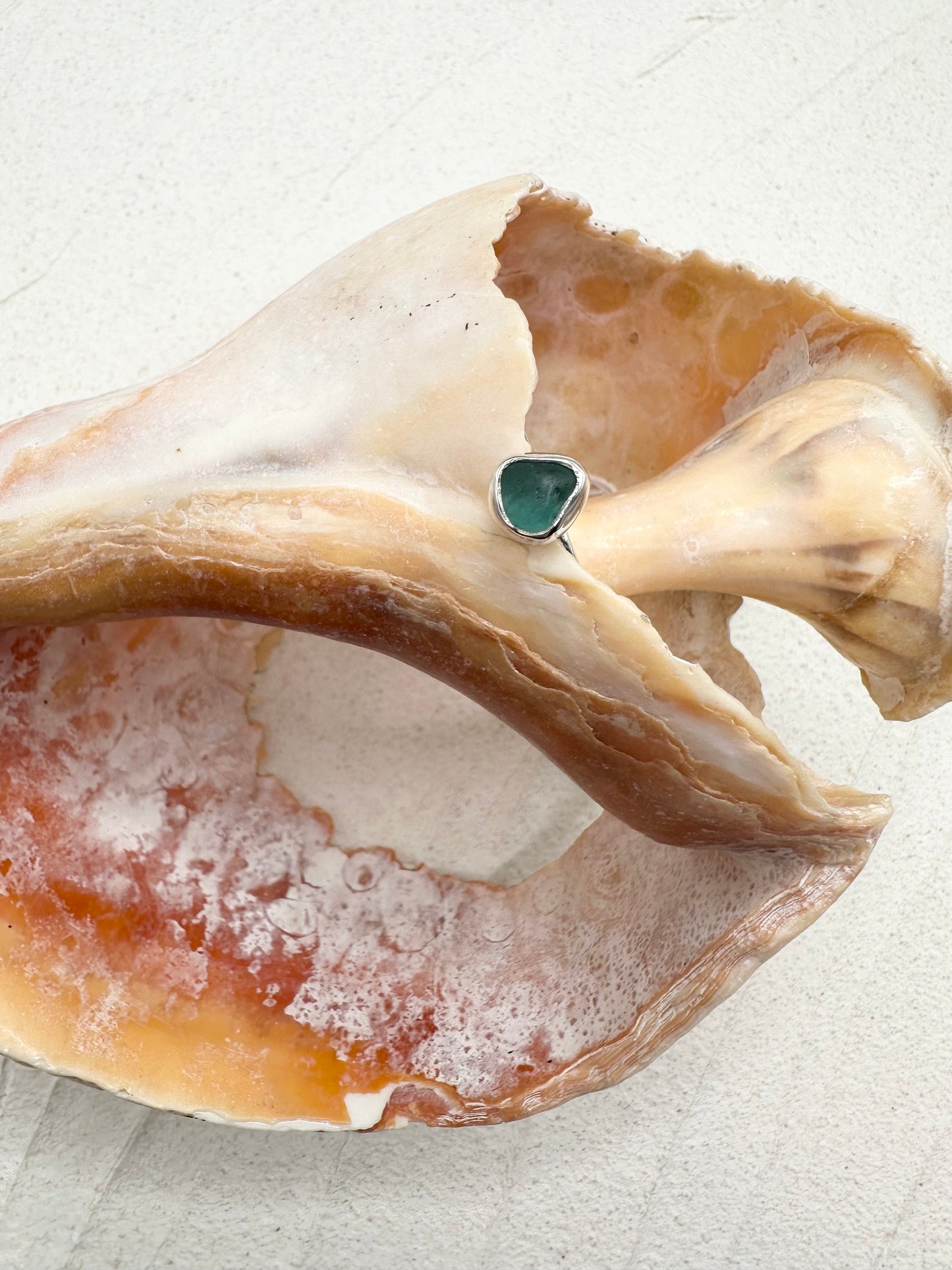 Silver Seaglass Ring in Teal