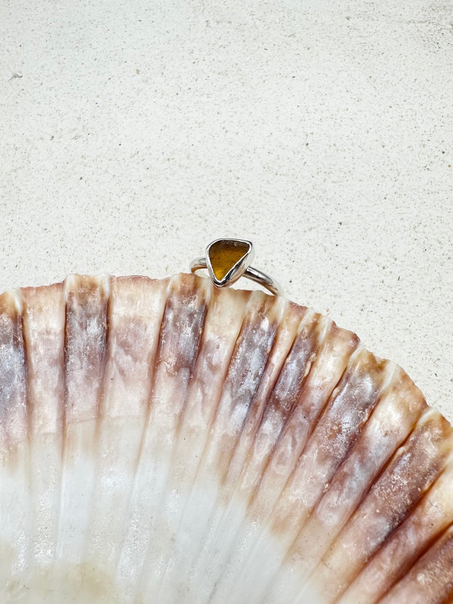 Amber Seaglass Ring Silver