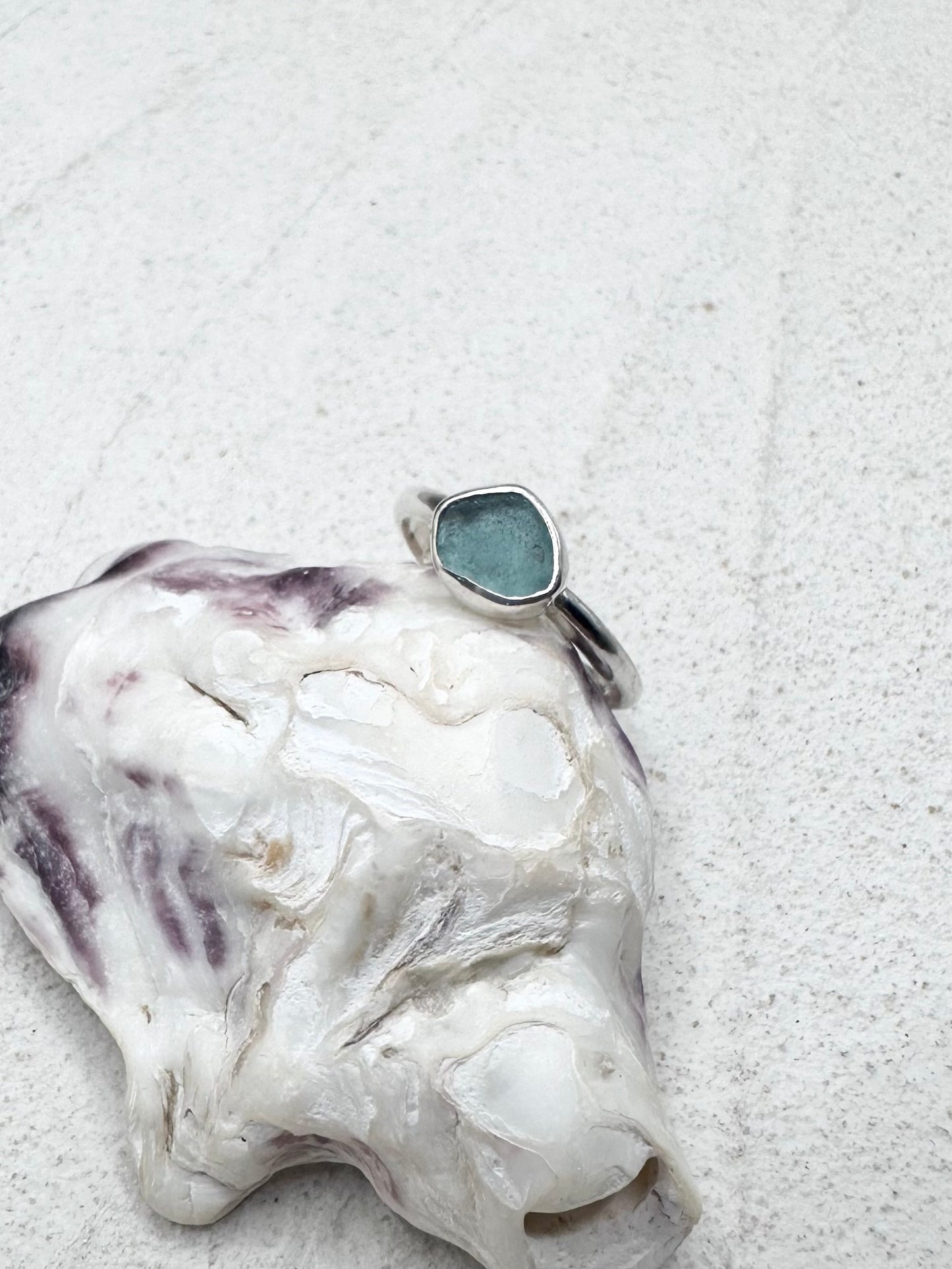 Teal Seaglass Ring Silver