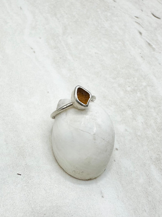 Amber Seaglass Ring Silver - I